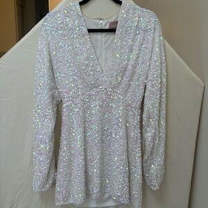White long sleeve shimmery mini dress